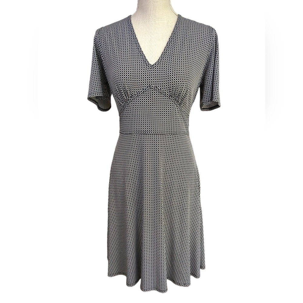 MICHAEL Kors Black & White Geometric Print V-Neck Jersey Dress sz L